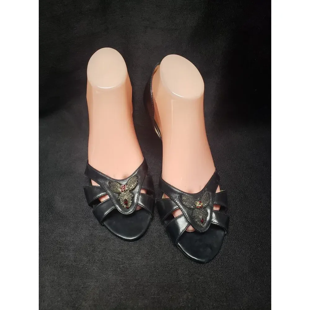 Unisa Black Open Toe Beaded Design High Heels | Women's Shoe Size 8